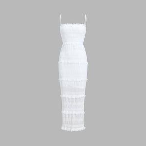 Commense Aegean Ruffle Zippered Midi Dress White